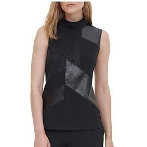 Calvin Klein Black Mock Neck patch color block Sleeveless Women Top size medium